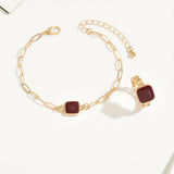 14K Gold Plated Square Agate Bracelet And Ring Set - Luxe & Timeless Jewelry My Store