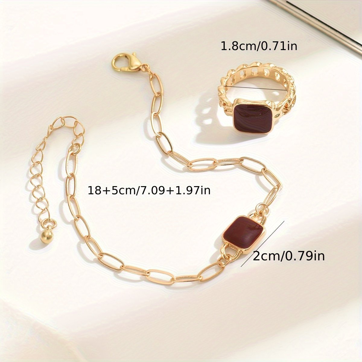 14K Gold Plated Square Agate Bracelet And Ring Set - Luxe & Timeless Jewelry My Store