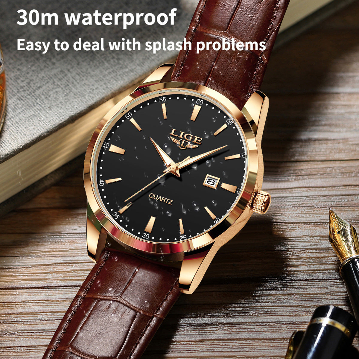 New Men's Quartz Watch Single Calendar Three Needle Leather Belt Waterproof My Store