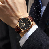 New Men's Quartz Watch Single Calendar Three Needle Leather Belt Waterproof My Store