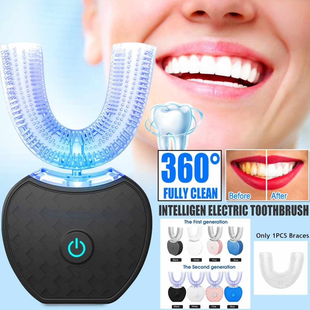 360 Degrees Intelligent Automatic Electric Toothbrush Waterproof U Type Tooth Brush Whitening Blue Light USB Charging My Store