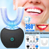 360 Degrees Intelligent Automatic Electric Toothbrush Waterproof U Type Tooth Brush Whitening Blue Light USB Charging My Store