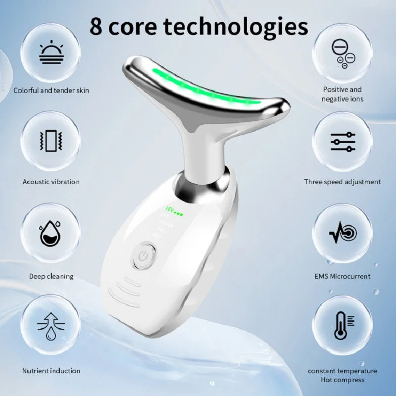 Neck Face Beauty Device Colorful LED Photon Therapy Skin Tighten Reduce Double Chin Anti Wrinkle Remove Lifting Massager My Store