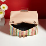 Fashion Crossbody Bag Straw Lock Closure Simple Small Square Bag My Store