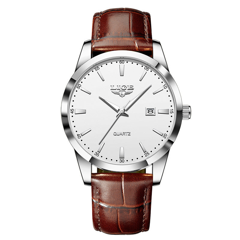 New Men's Quartz Watch Single Calendar Three Needle Leather Belt Waterproof My Store