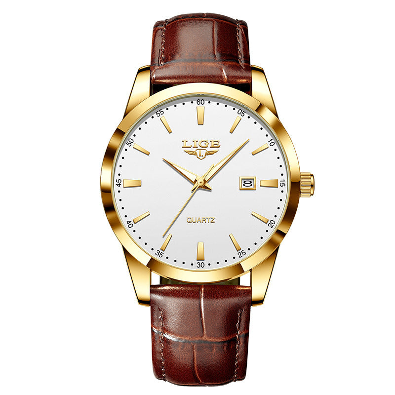 New Men's Quartz Watch Single Calendar Three Needle Leather Belt Waterproof My Store