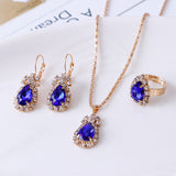 Water drop rhinestone necklace earrings ring set My Store