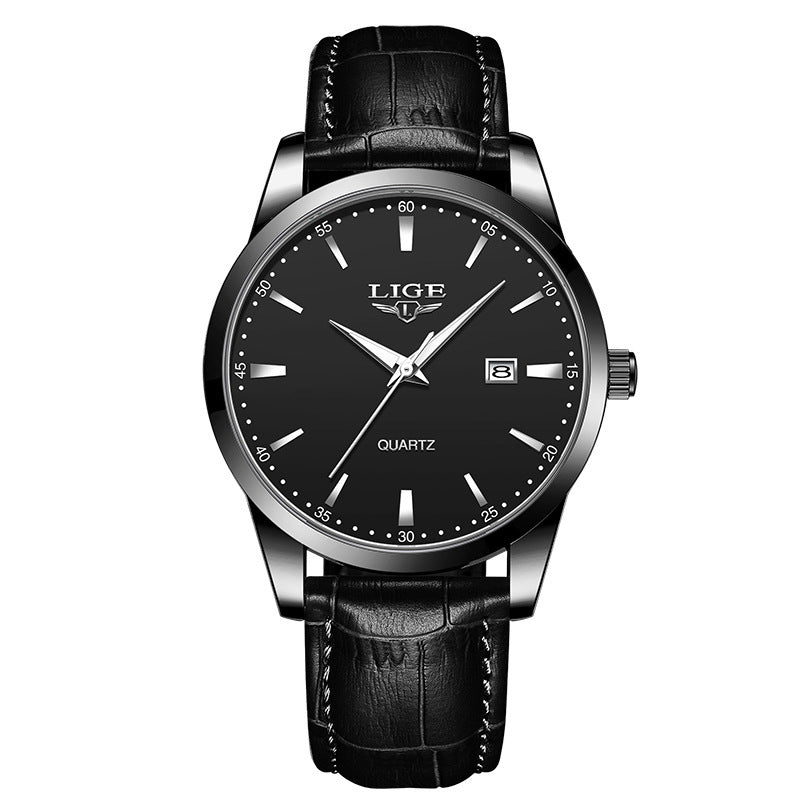 New Men's Quartz Watch Single Calendar Three Needle Leather Belt Waterproof My Store