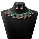 Vintage Emerald Earrings Ethnic Style Square Tassel Bead Pendant Jewelry Suit My Store