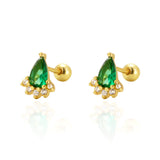 Ear Studs Silver Emerald Diamond Screw My Store
